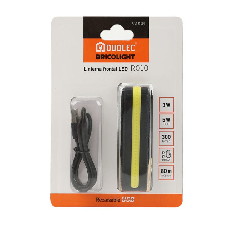 Linterna LED Frontal Recargable Duolec Bricolight R010 – 300 lúmenes, Sensor ON/OFF, USB