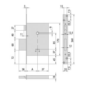 CERRADURA EMBUTIR BORJA. PIC+PAL 60MM.