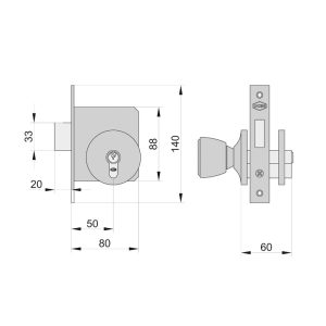 CERRADURA CON POMO, 50MM