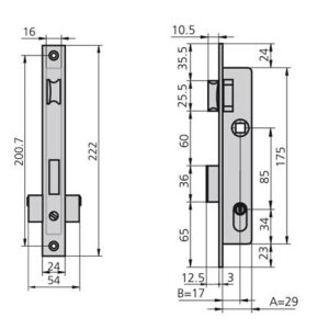 CERRADURA EMBUTIR 1975/5 ENTRADA 17 MM