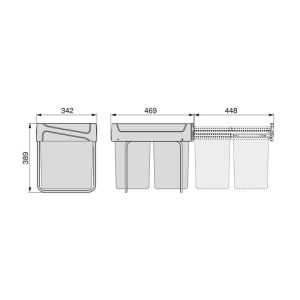 Emuca Contenedores de reciclaje Recycle para cocina, 2 x 20 L, fijación inferior y extracción manual., Plástico gris antracita, 1 ud.