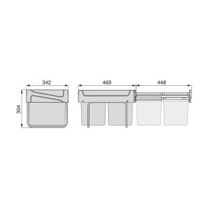 Emuca Contenedores de reciclaje para cocina, 2 x 15 L, fijación inferior y extracción manual., Plástico gris antracita, 1 ud.