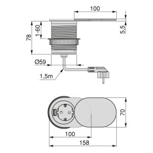 Emuca Multiconector Vertikal Flat 60, Acero inoxidable, Acero y Plástico, 1 ud.