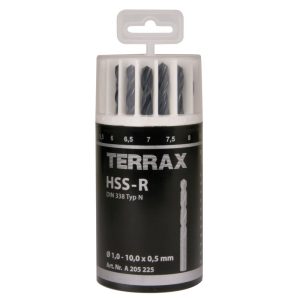Juego de brocas helicoidales DIN 338 tipo N HSS laminadas 19 piezas Terrax