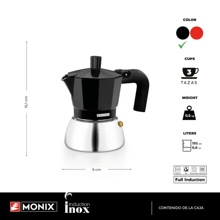 Cafetera Induction Inoxidable Monix 3 6 y 9 Tazas