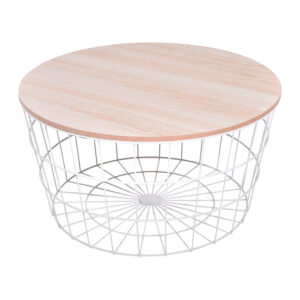 Mesa auxiliar redonda madera/acero blanco ø 68