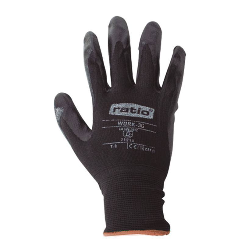 Guantes RATIO Work-3 nylon con palma de nitrilo negro - Imagen 3
