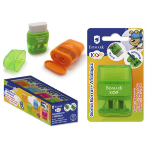 Pack goma borrar y sacapuntas BISMARK doble neon
