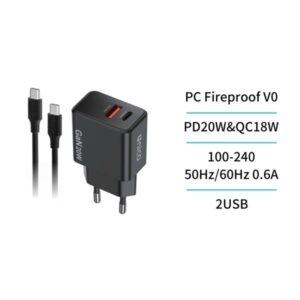 CARG. DUAL USB-C.CABLE.20W NEG UNICO