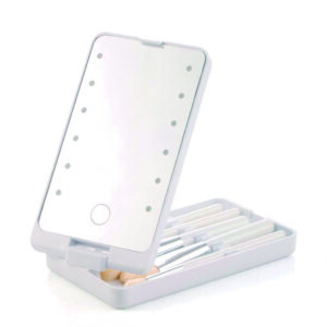 ESPEJO LED C/PINCELES MAQUILLAJE