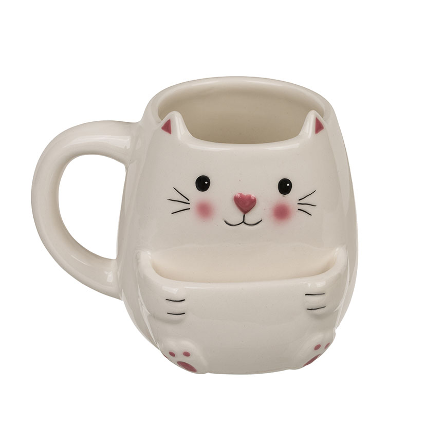 Taza cerámica Gato con compartimento para galletas