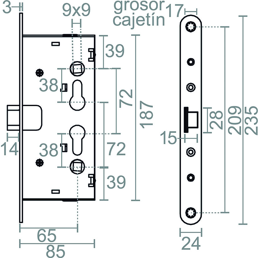 CERRADURA EMBUTIR ANTIPANICO CRE02 65/72