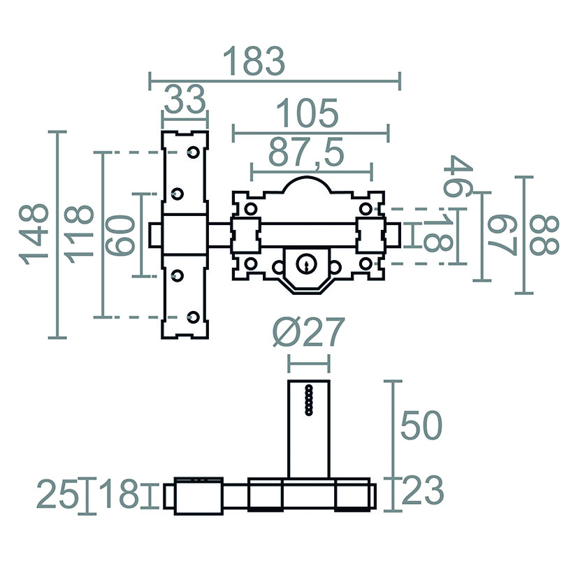 CERROJO SOBREPONER CRR07 105L/50mm PNT G