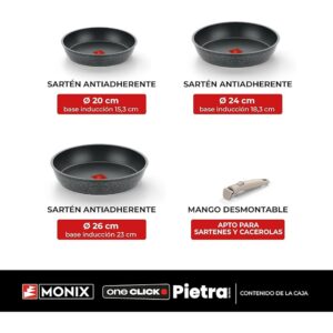 Juego 3 Sartens One Click Pietra 20-24-26cm