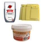 Pack reparación y retoque de paredes Droguemar: Masilla 400 gr + Mini Rodillo + Espátulas Jeivsa