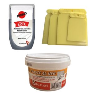 Pack reparación y retoque de paredes Droguemar: Masilla 400 gr + Mini Rodillo + Espátulas Jeivsa