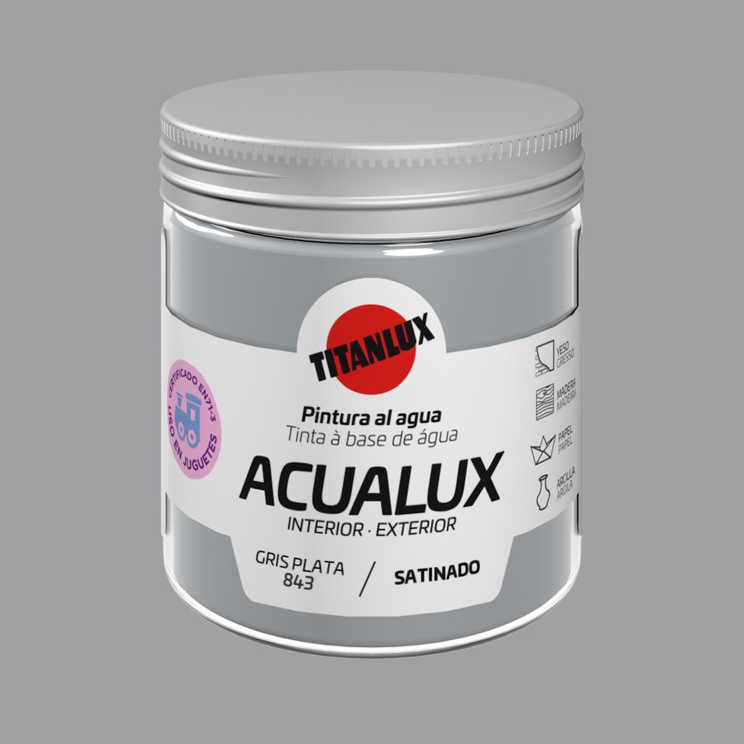 Esmalte Acrílico Acualux Satinado Gris Plata 75ml