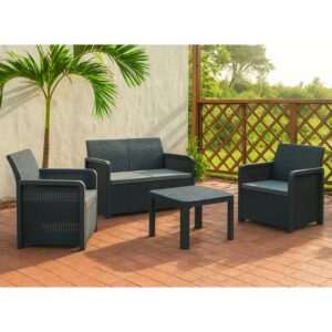 Conjunto Jardín Azores 4 Piezas Ratán Sintético Grafito