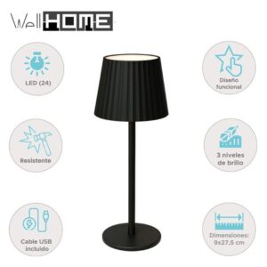 Lámpara de Mesa LED Recargable 24 LED Negra