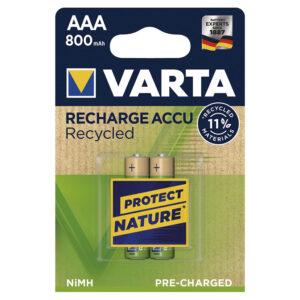 Pila recargable AAA (LR3) Blíster 2 pilas VARTA Recycled. (Envase completo)