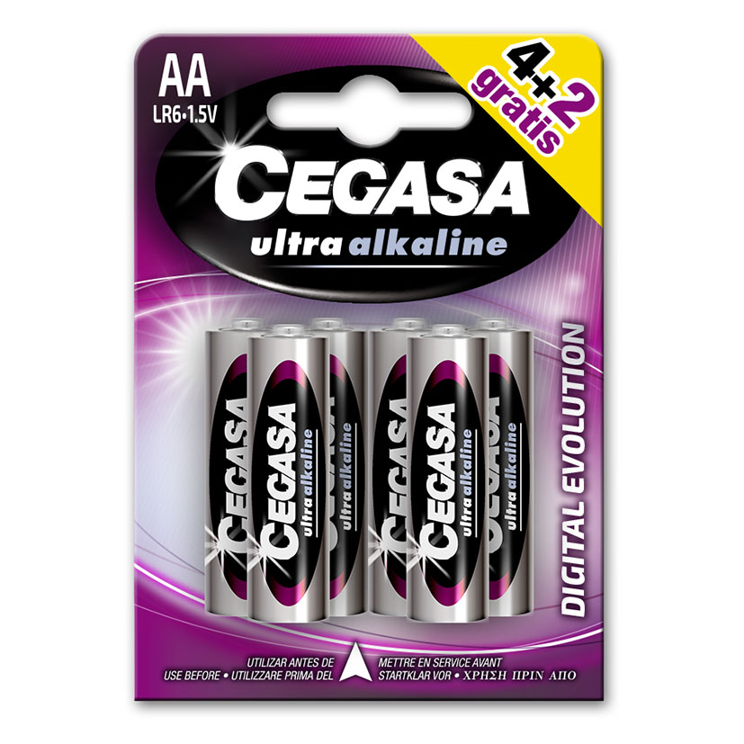 Pila alcalina AA (LR06) Blíster 2 pilas CEGASA Ultra Alkaline (Envase completo)
