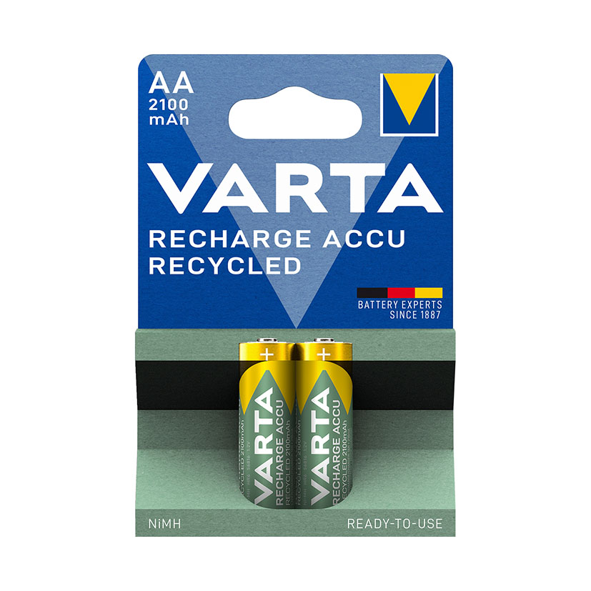 Pila recargable AA (LR6) Blíster 2 pilas VARTA Recycled. (Envase completo)