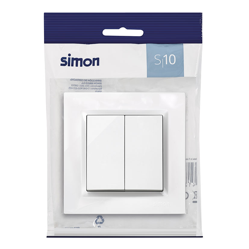 Commutador doble empotrable SIMON S10 Blanco - Imagen 2