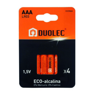 Pila alcalina AAA (LR03) Blíster 4 pilas DUOLEC (Envase completo)