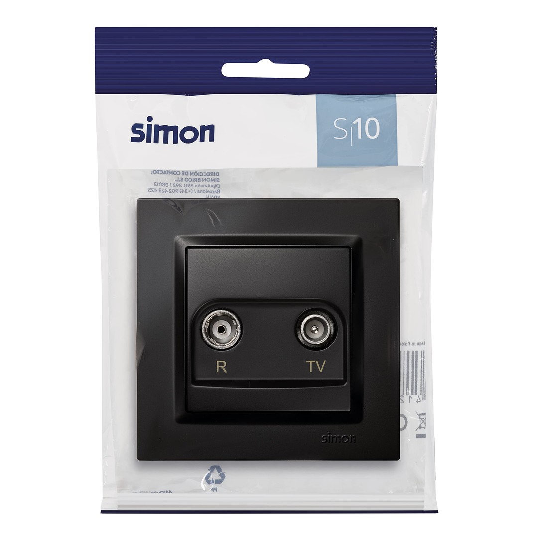 Base antena 2 tomas empotrar final negro serie 10 SIMON
