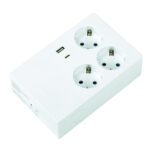 Base Múltiple Simon Multifix BM513301 con 3 Tomas Schuko y 2 Puertos USB (A+C) Blanca