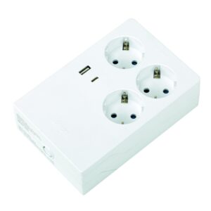 Base Múltiple Simon Multifix BM513301 con 3 Tomas Schuko y 2 Puertos USB (A+C) Blanca