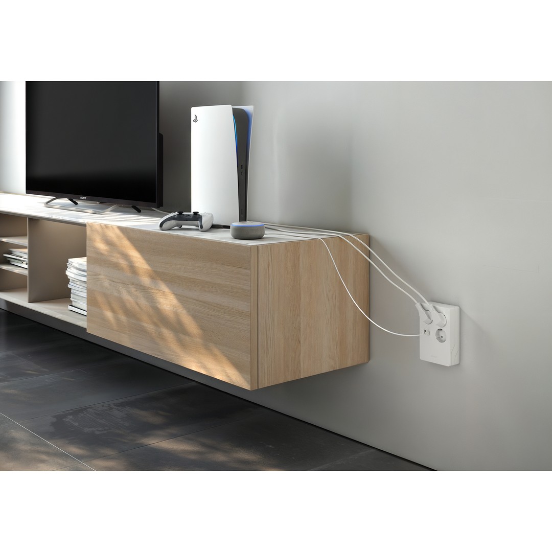 Base Múltiple Simon Multifix BM513301 con 3 Tomas Schuko y 2 Puertos USB (A+C) Blanca