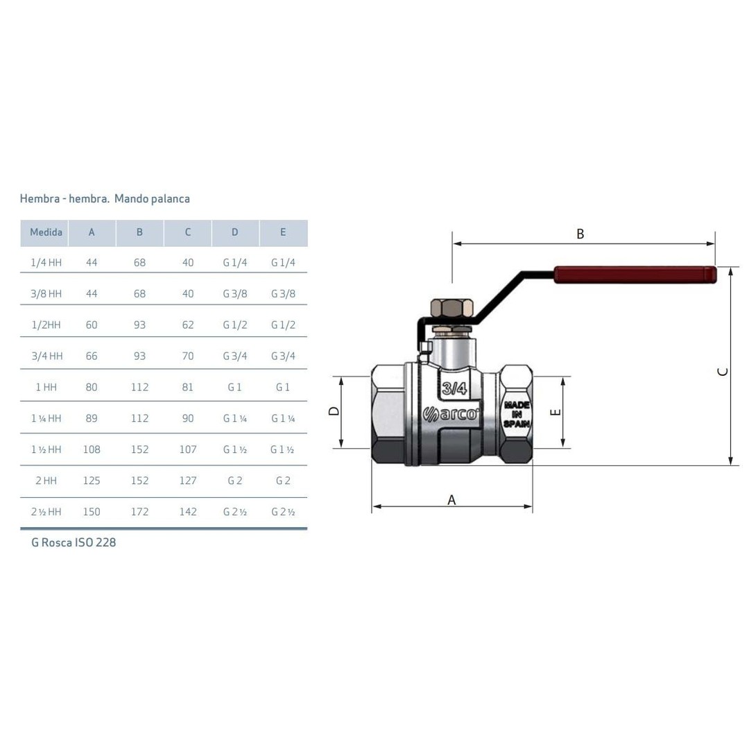 Válvula de Esfera ARCO TURIA-3000 Paso Total 3/4" H-H Palanca Roja