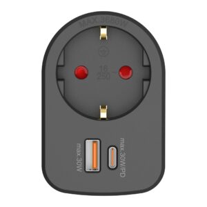 Adaptador Combi Simon 1 toma y USB A+C 30W negro