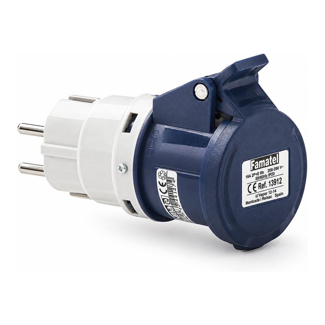 Adaptador Famatel 13912 clavija Schuko a base industrial CEE 16A