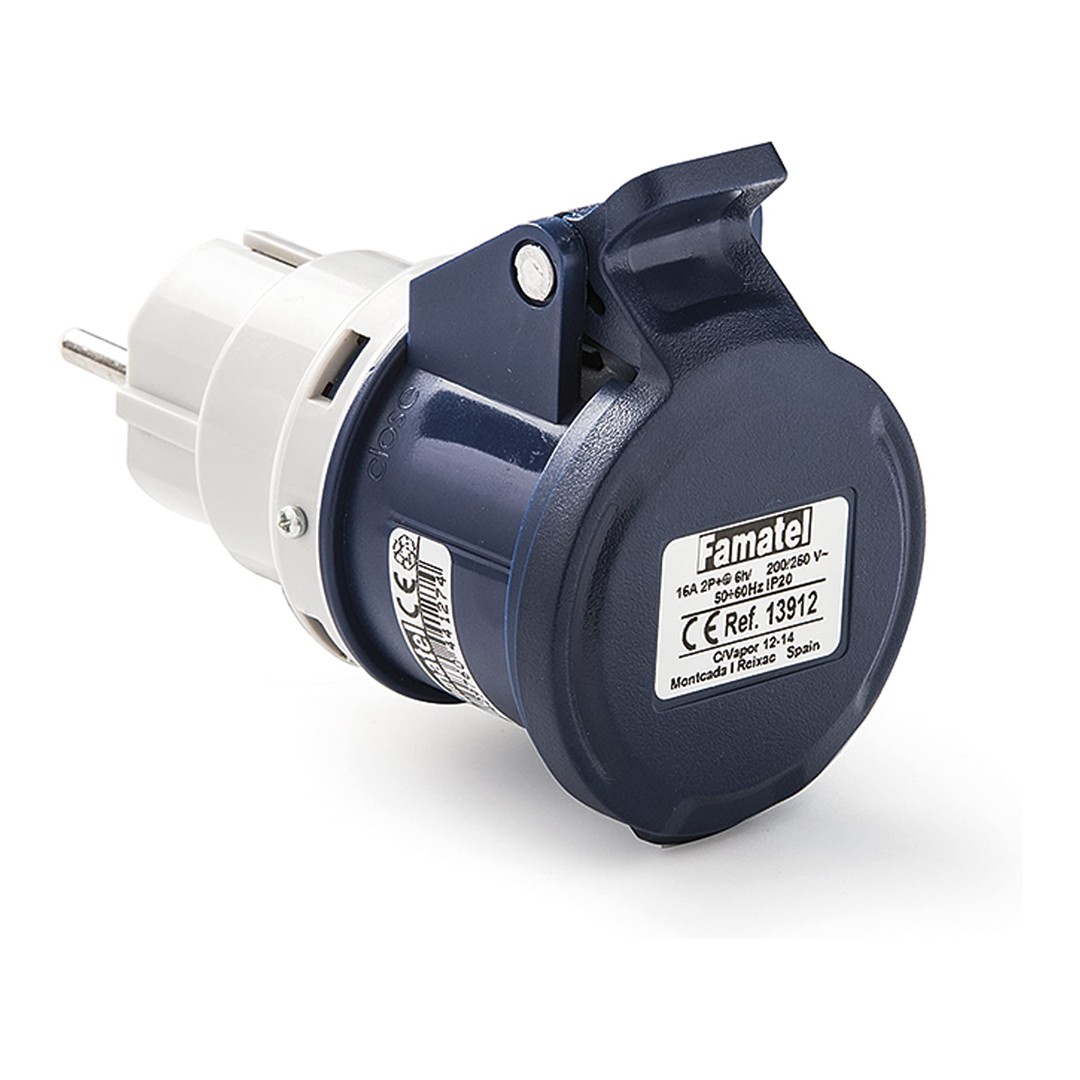 Adaptador Famatel 13912 clavija Schuko a base industrial CEE 16A