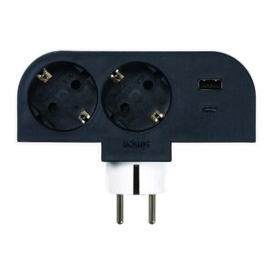 Adaptador giratorio 180 Simon Plug III 2 tomas y USB A+C 30W
