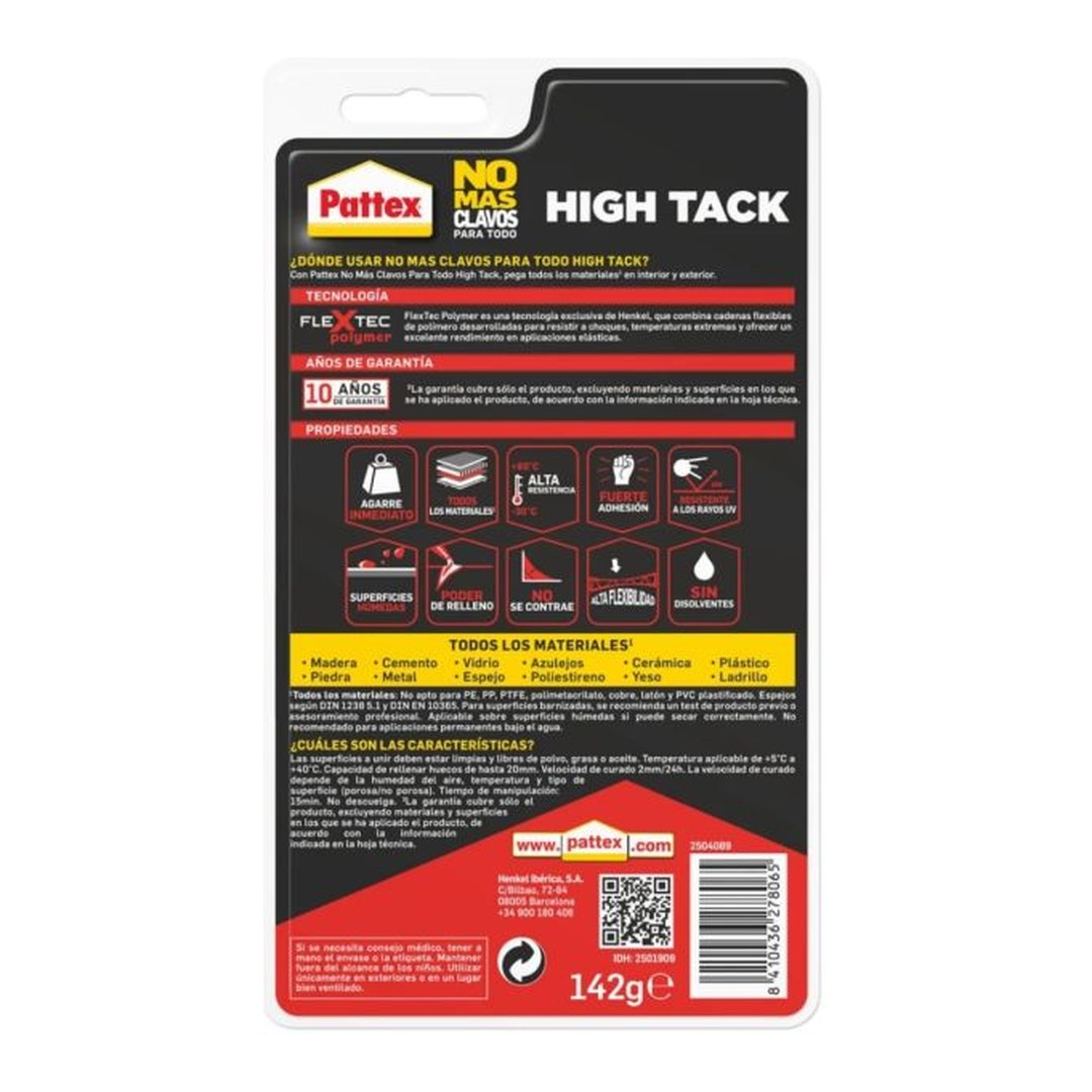 Adhesivo de Montaje Pattex No Más Clavos Para Todo High Tack Blanco 142 g
