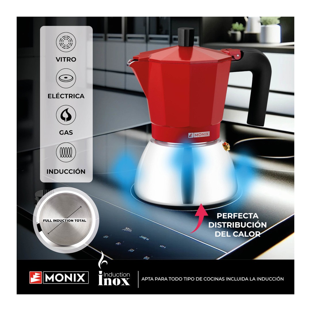 Cafetera italiana de inducción Monix Induction Inox Red