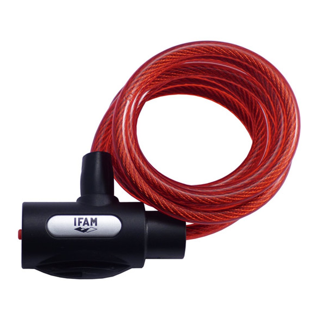 Candado cable espiral bicicleta IFAM Spiral Junior rojo 180 cm