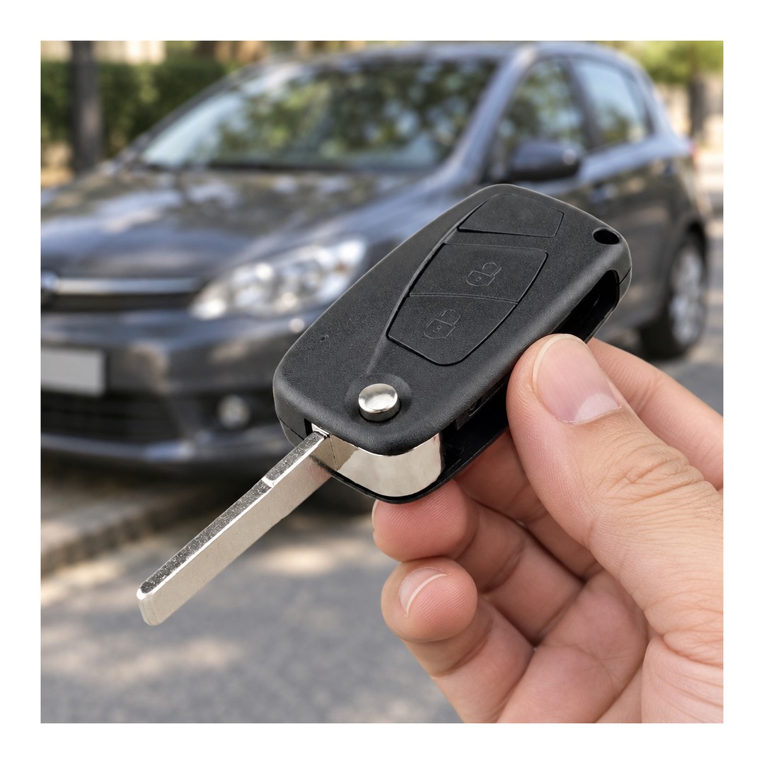 Carcasa llave plegable 2 botones Fiat espadín SIP22 en la mano