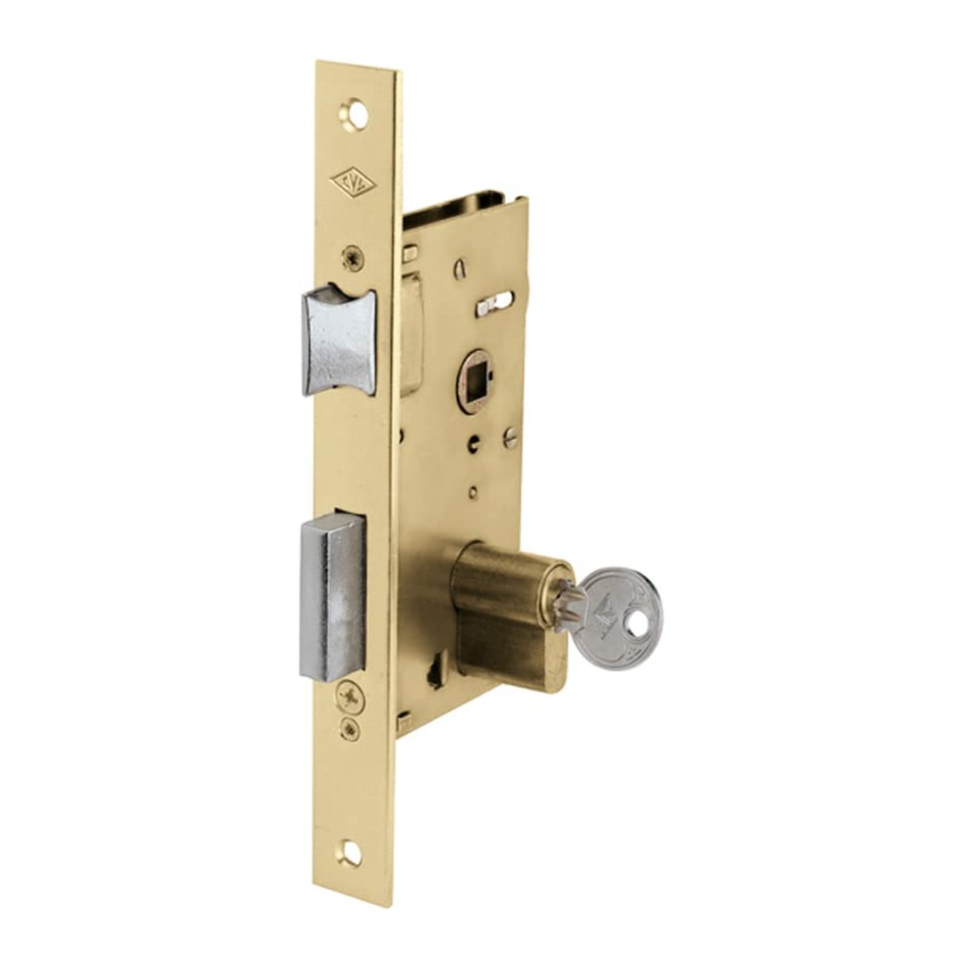 Cerradura de embutir CVL 1960/60/2 para puerta de madera latonada