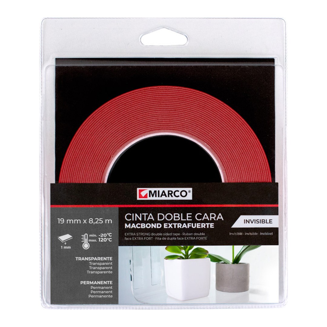 Cinta doble cara Miarco Macbond extrafuerte invisible 19 mm x 8,25 m