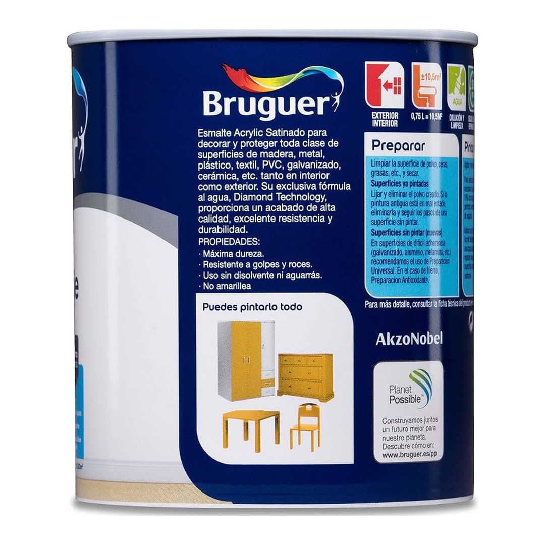 Esmalte acrílico Bruguer Multisuperficie Satinado Blanco Permanente 750 ml