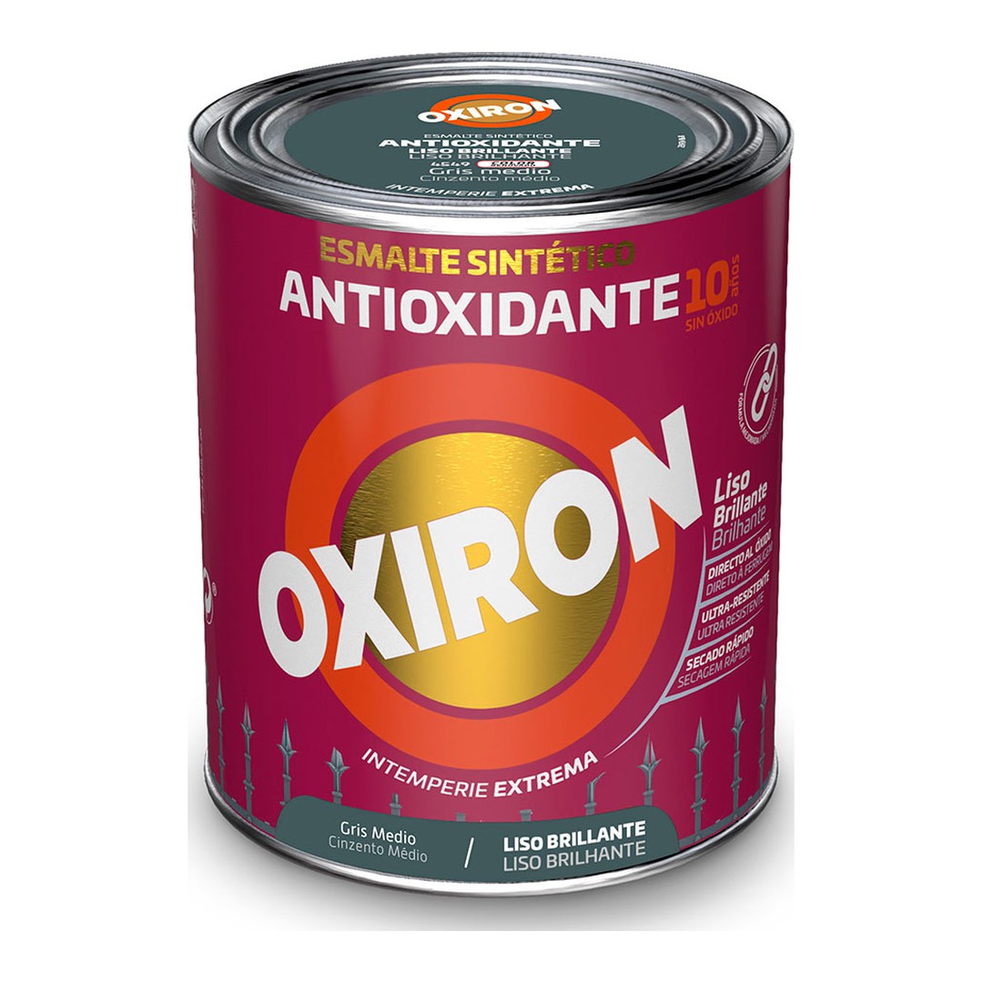 Esmalte antioxidante sintético Oxiron Liso Brillante Gris Medio 750 ml