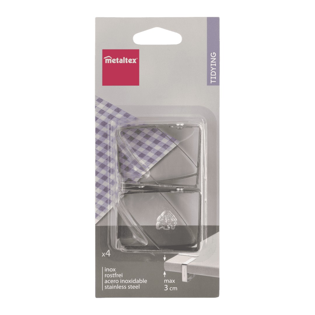 Juego 4 pinzas sujetamanteles Metaltex acero inoxidable