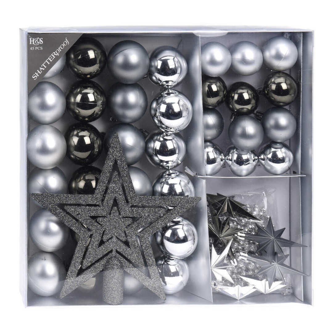 Kit adornos árbol de Navidad 45 piezas Koopman grafito