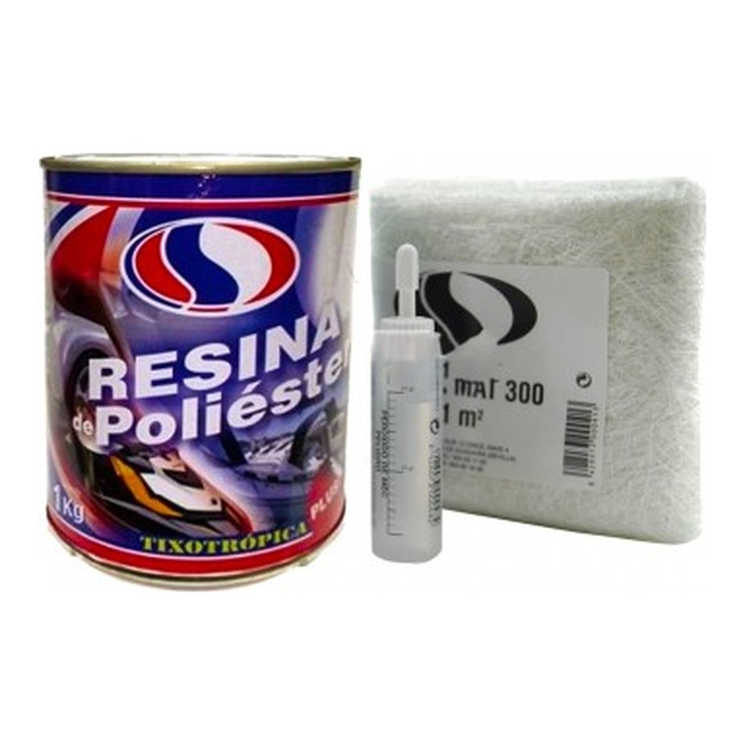 Kit reparación resina de poliéster Plainsur 1 kg con fibra de vidrio