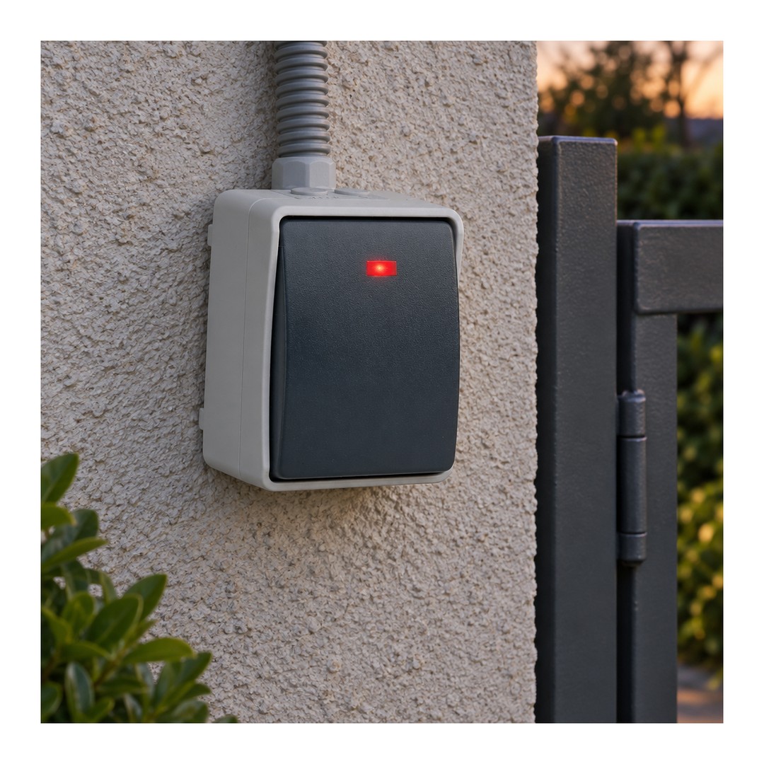 Pulsador con luz de superficie estanco IP44 SIMON Atlantis gris