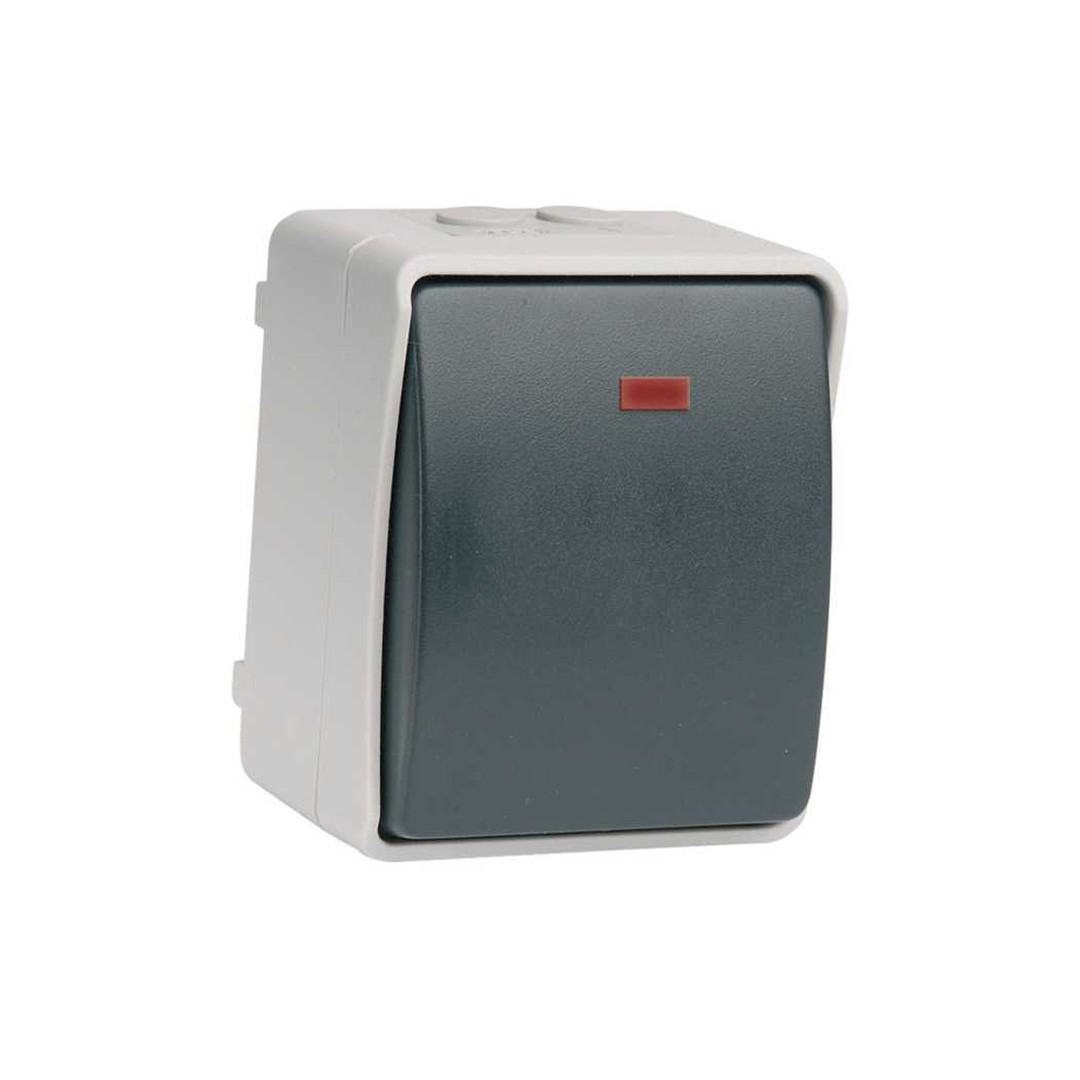 Pulsador con luz de superficie estanco IP44 SIMON Atlantis gris